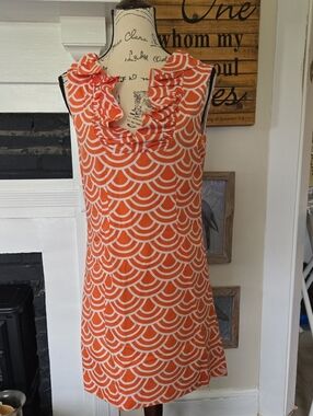 Nattie MackOrange Scallop-Print Ruffle Neck Sleeveless Dress